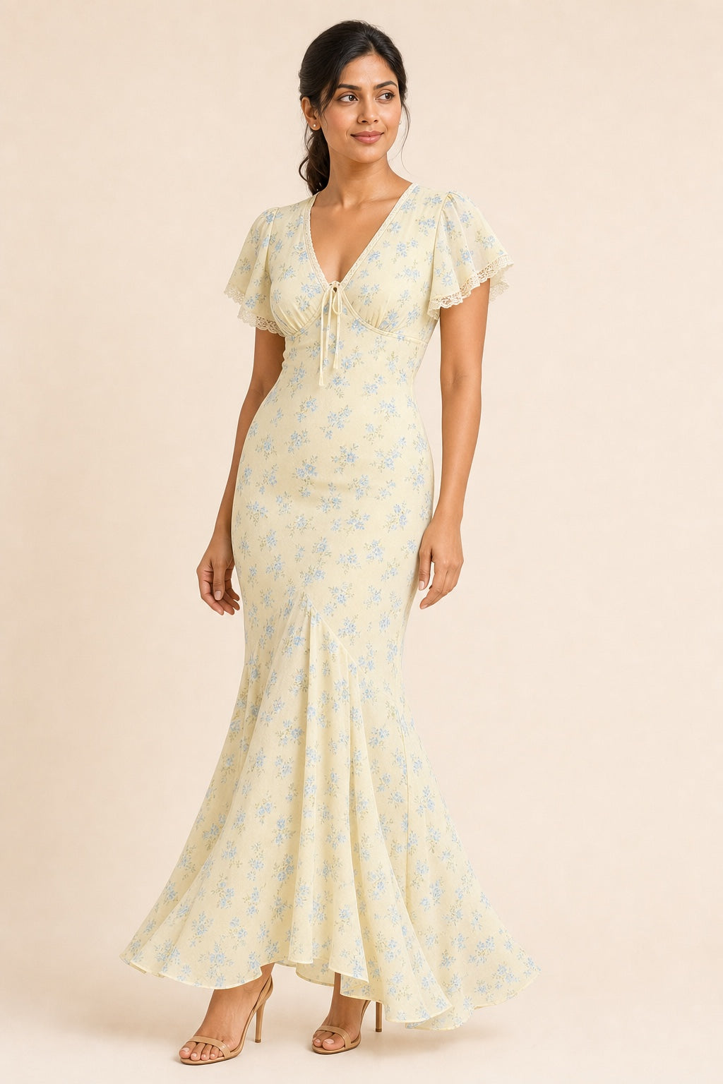 Sadie printed split maxi dress in Light Yellow - variant view