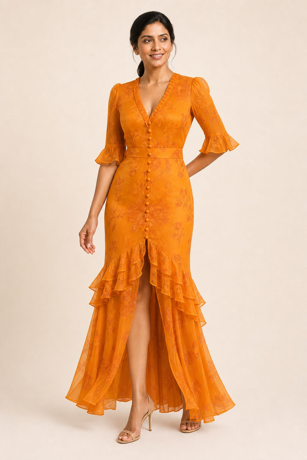 Sadie printed split maxi dress in Orange - variant view