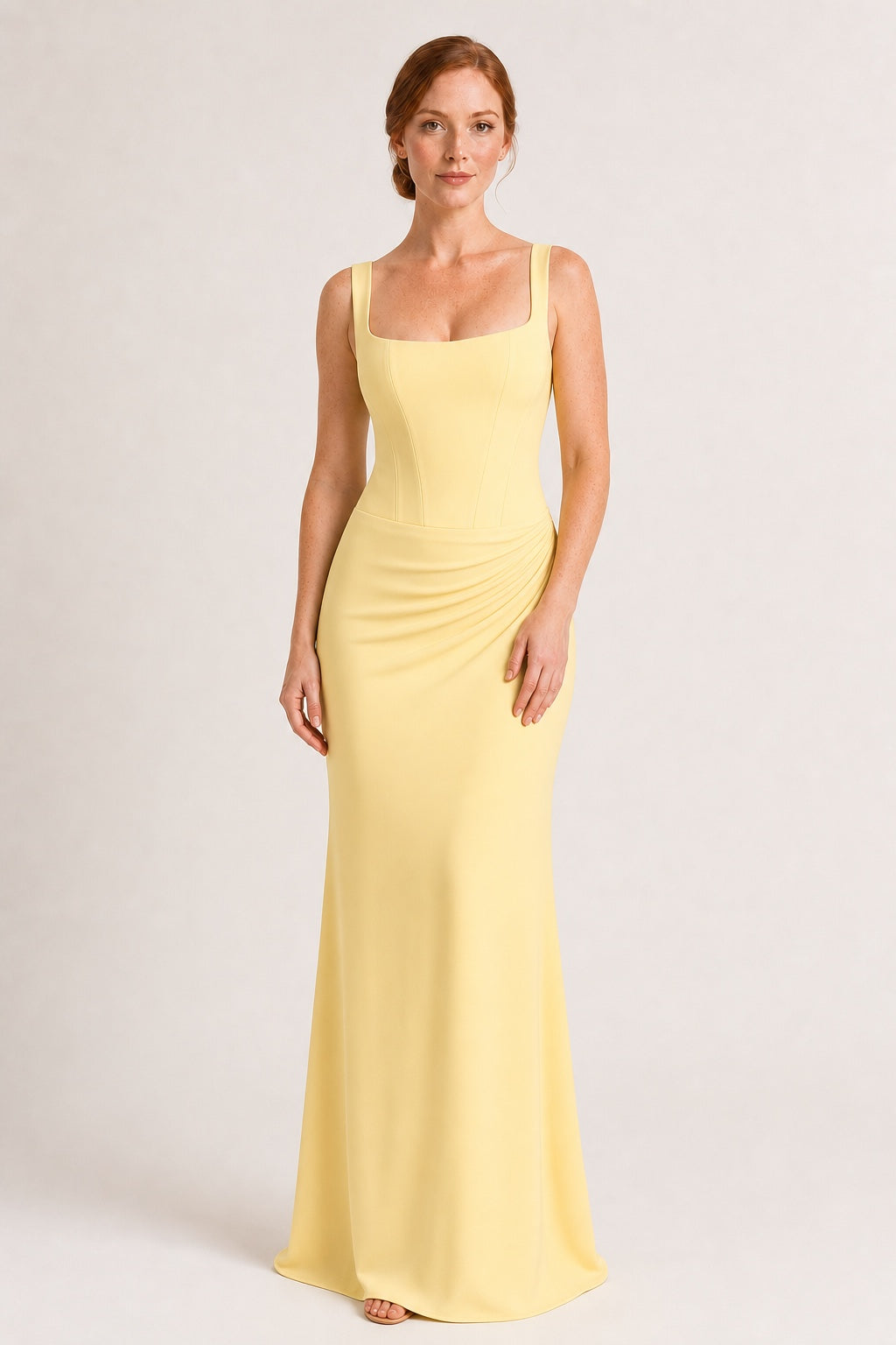 Violet square-neck draped floor-length dress in Yellow