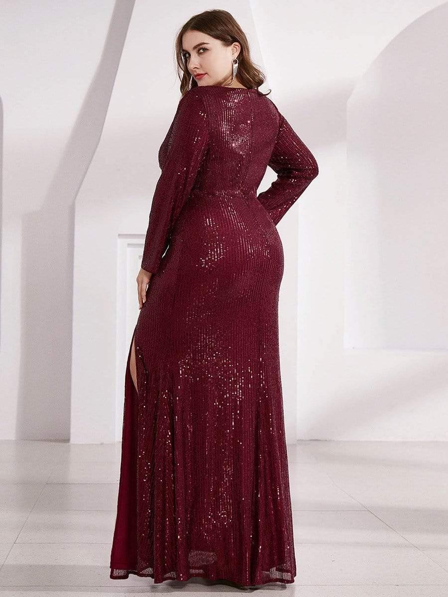 Sequin Shiny V-Neck Long Sleeve Evening Dress