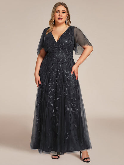 Sequin Shimmery Ruffle Sleeves Maxi Evening Dress