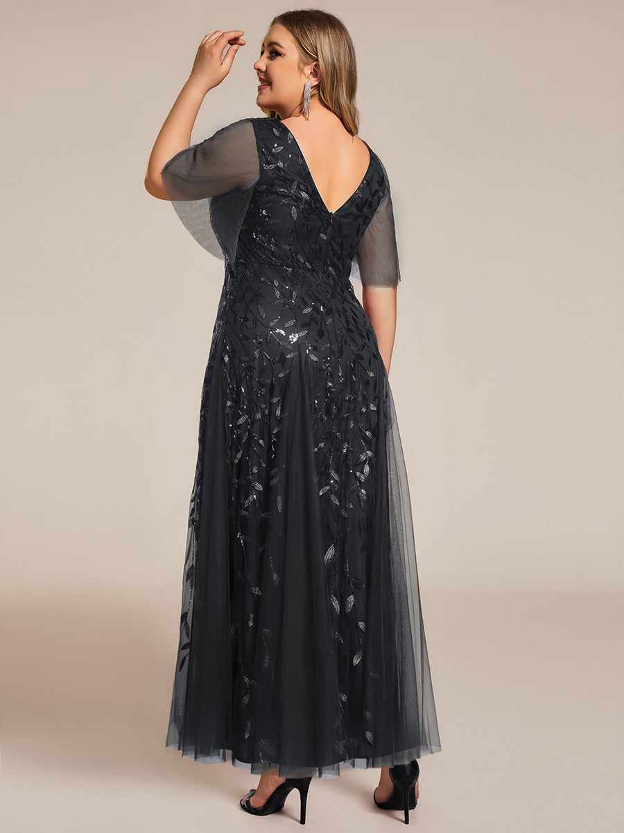 Sequin Shimmery Ruffle Sleeves Maxi Evening Dress