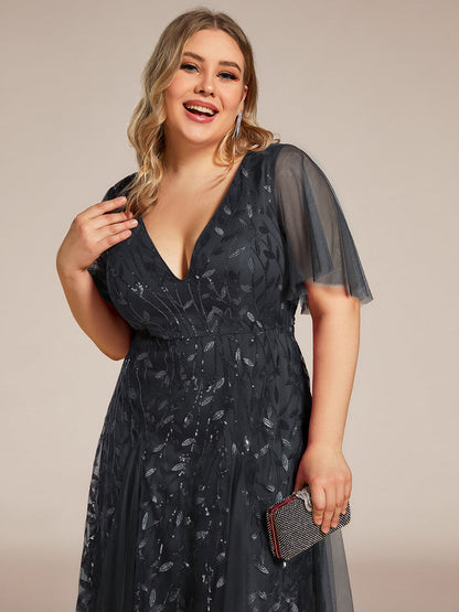 Sequin Shimmery Ruffle Sleeves Maxi Evening Dress