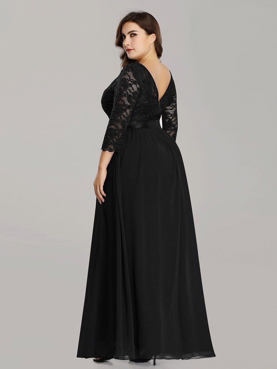 Lace See-Through Floor-Length Chiffon Evening Dress with Half Sleeve