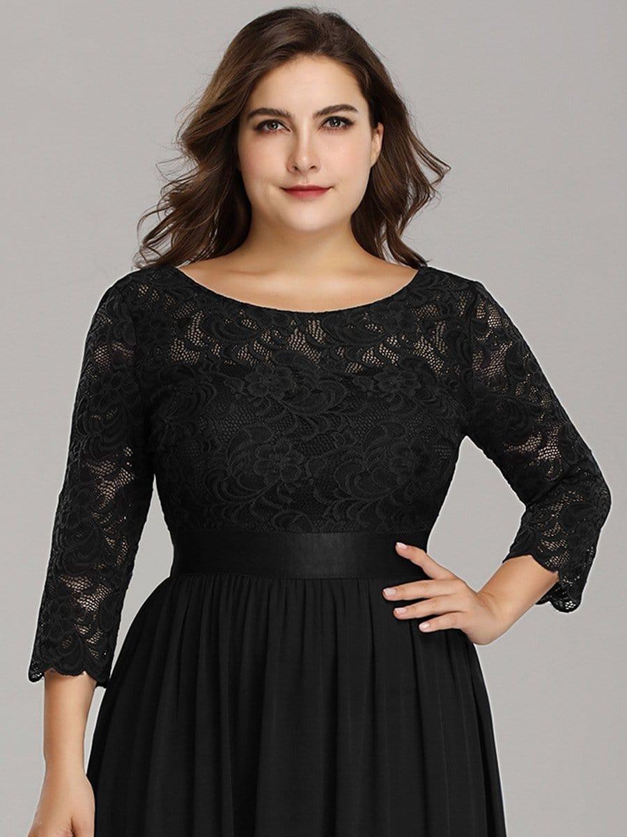 Lace See-Through Floor-Length Chiffon Evening Dress with Half Sleeve