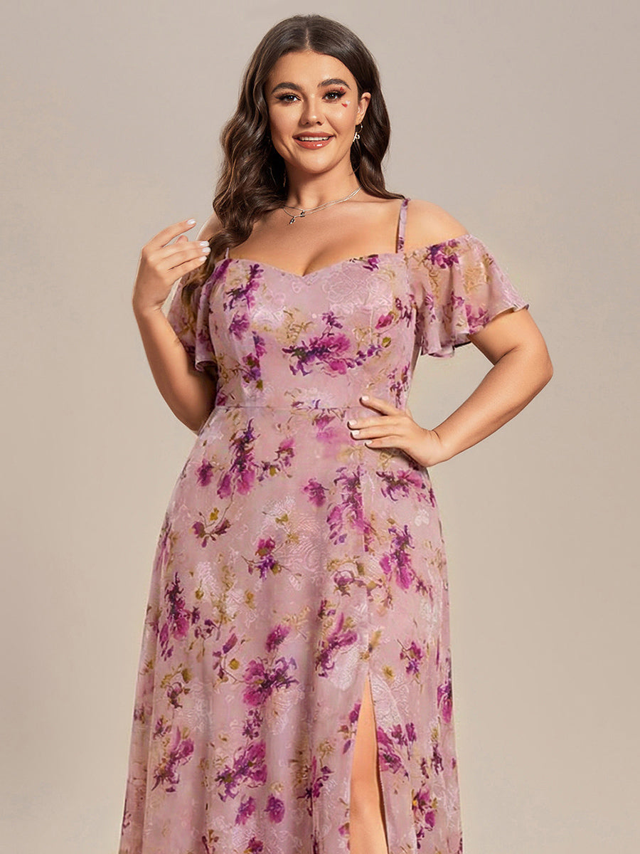 Plus Size Cold Shoulder Formal Bridesmaid Dress with Side Slit