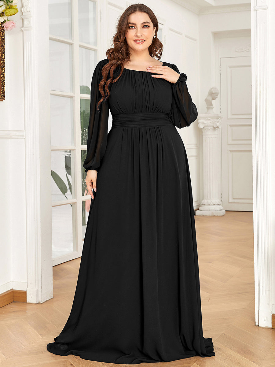 Plus Size Chiffon See-Through Puff Sleeve Mother Dress — Black