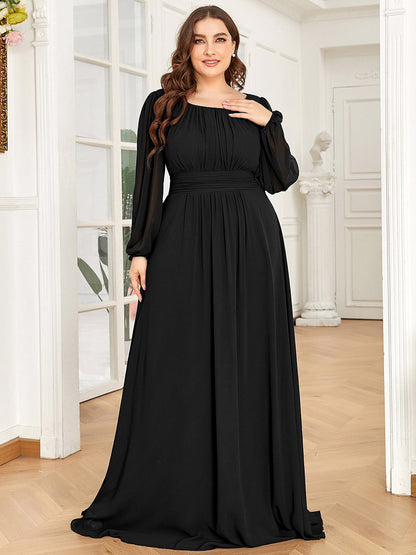 Plus Size Chiffon See-Through Puff Sleeve Mother Dress — Black