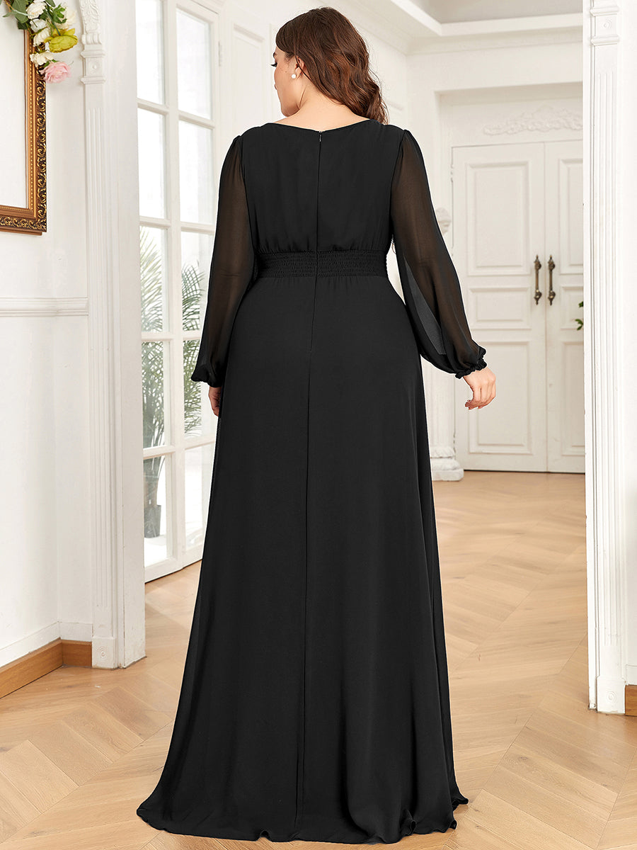 Plus Size Chiffon See-Through Puff Sleeve Mother Dress