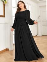 Plus Size Chiffon See-Through Puff Sleeve Mother Dress