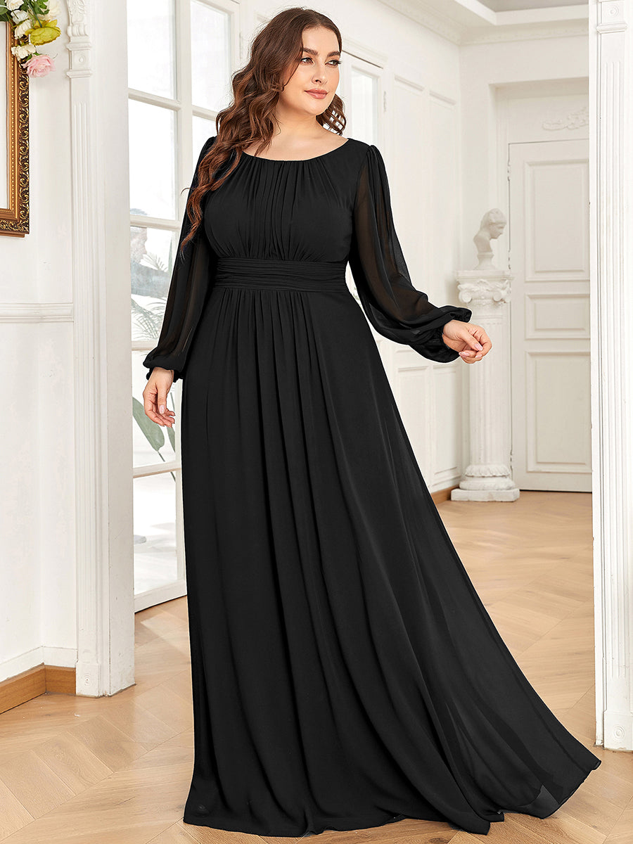 Plus Size Chiffon See-Through Puff Sleeve Mother Dress
