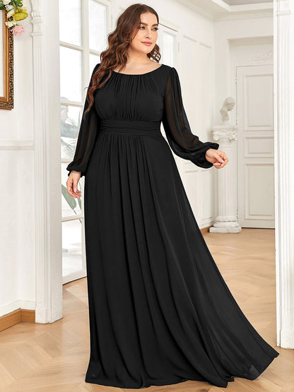 Plus Size Chiffon See-Through Puff Sleeve Mother Dress