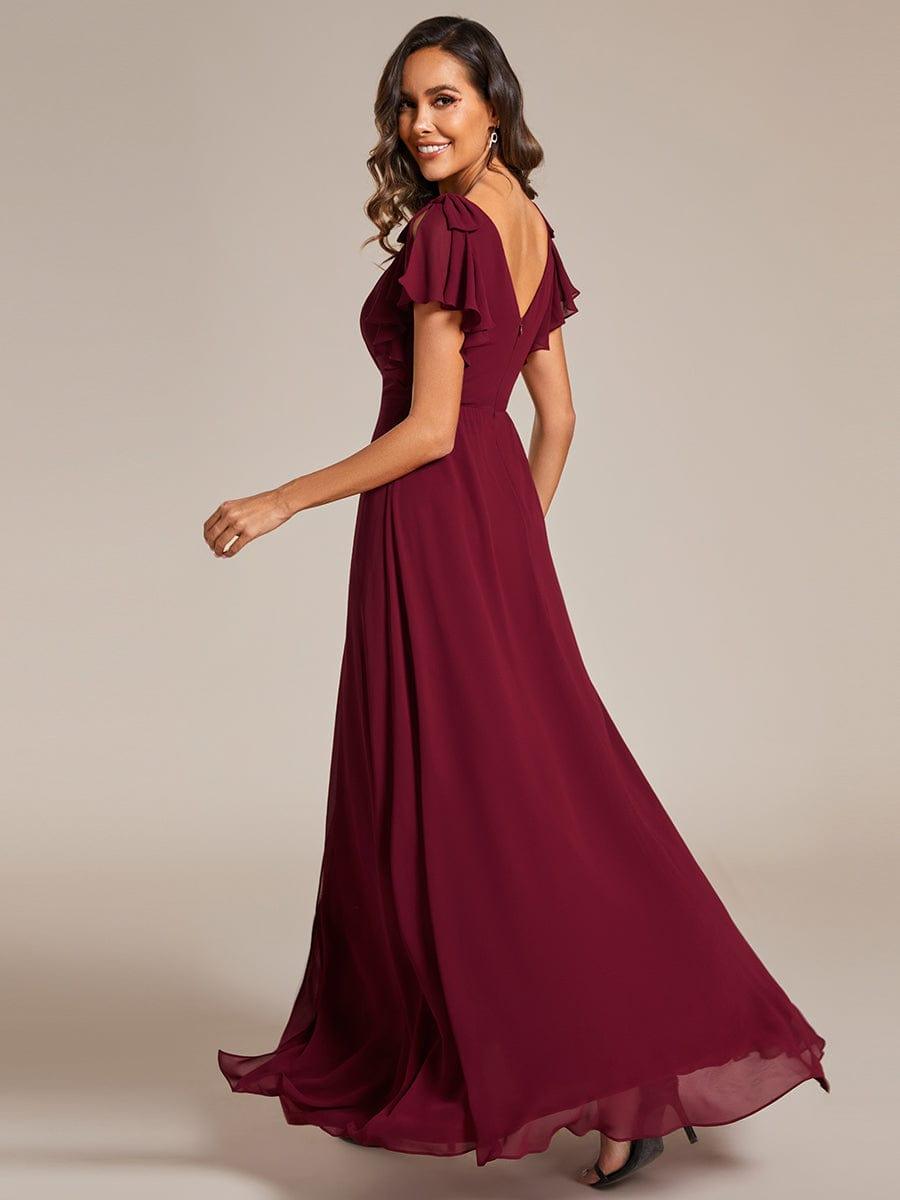 Chiffon Short Sleeve with Bowknot High Front Slit A-Line Bridesmaid Dress