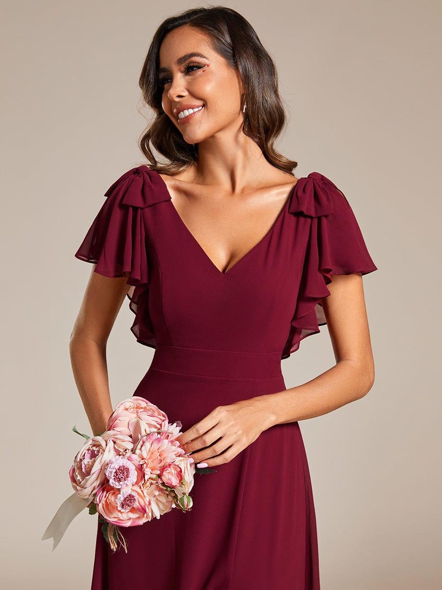 Chiffon Short Sleeve with Bowknot High Front Slit A-Line Bridesmaid Dress