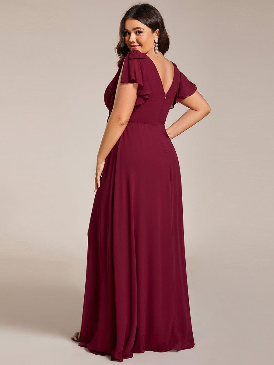 Chiffon Short Sleeve with Bowknot High Front Slit A-Line Bridesmaid Dress