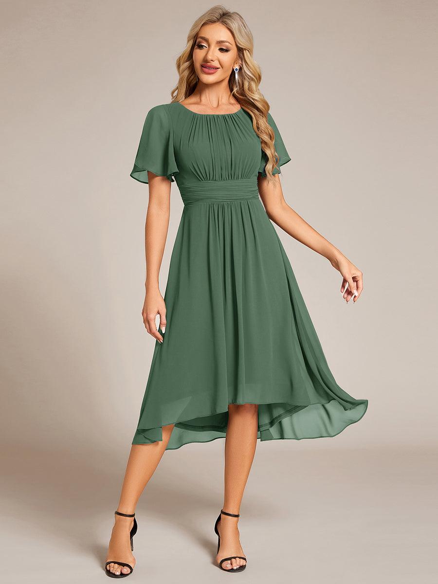 Chiffon Flowy Round Neckline A-Line Knee Length Wedding Guest Dress — Eucalyptus