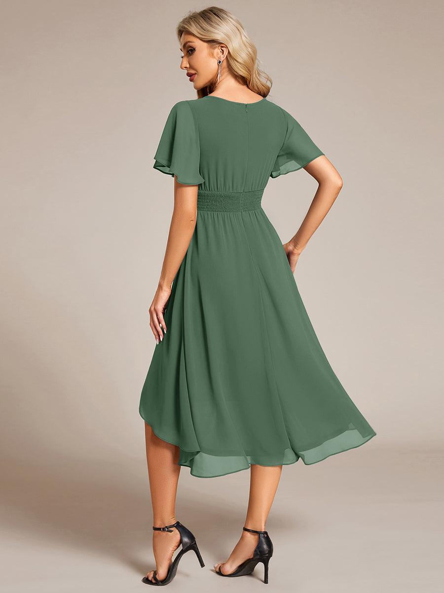 Chiffon Flowy Round Neckline A-Line Knee Length Wedding Guest Dress