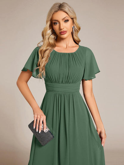 Chiffon Flowy Round Neckline A-Line Knee Length Wedding Guest Dress