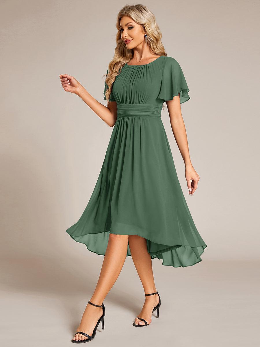 Chiffon Flowy Round Neckline A-Line Knee Length Wedding Guest Dress