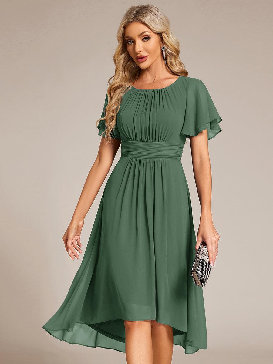 Chiffon Flowy Round Neckline A-Line Knee Length Wedding Guest Dress
