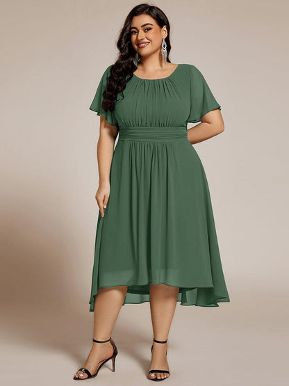 Chiffon Flowy Round Neckline A-Line Knee Length Wedding Guest Dress — Eucalyptus