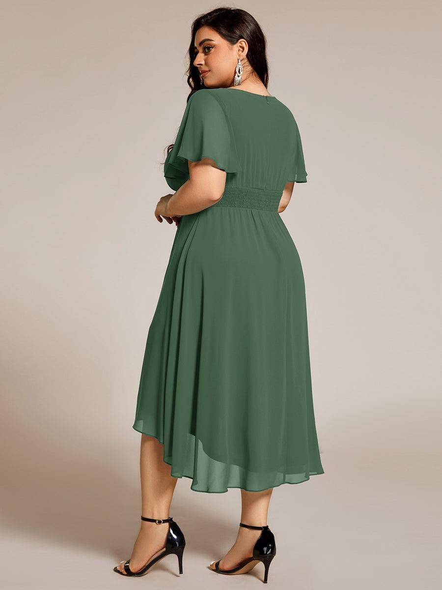 Chiffon Flowy Round Neckline A-Line Knee Length Wedding Guest Dress