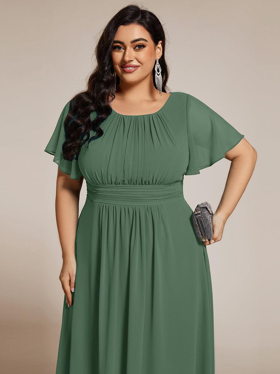 Chiffon Flowy Round Neckline A-Line Knee Length Wedding Guest Dress