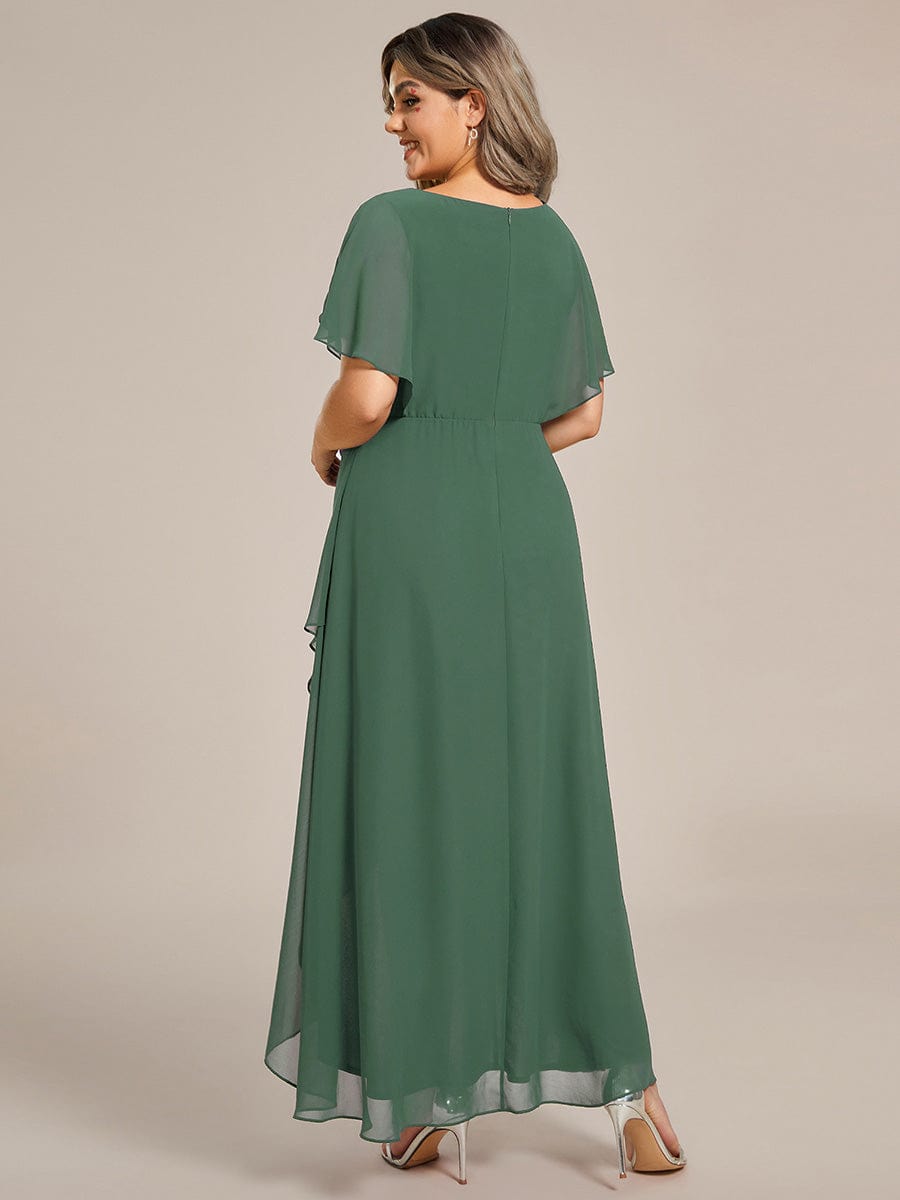 Plus Size Chiffon V-Neck Bat-Wing Sleeve A-Line Waist Applique Formal Dress