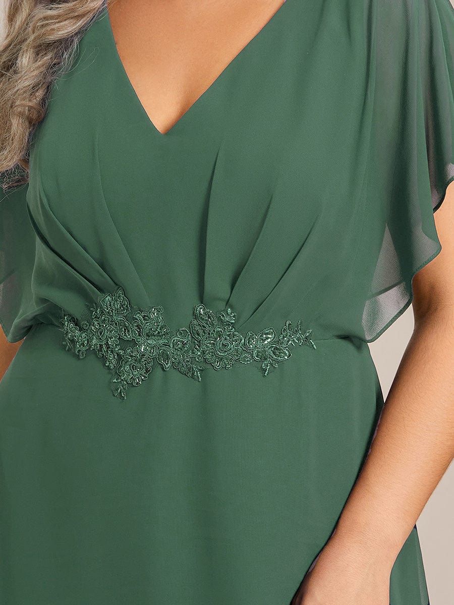 Plus Size Chiffon V-Neck Bat-Wing Sleeve A-Line Waist Applique Formal Dress