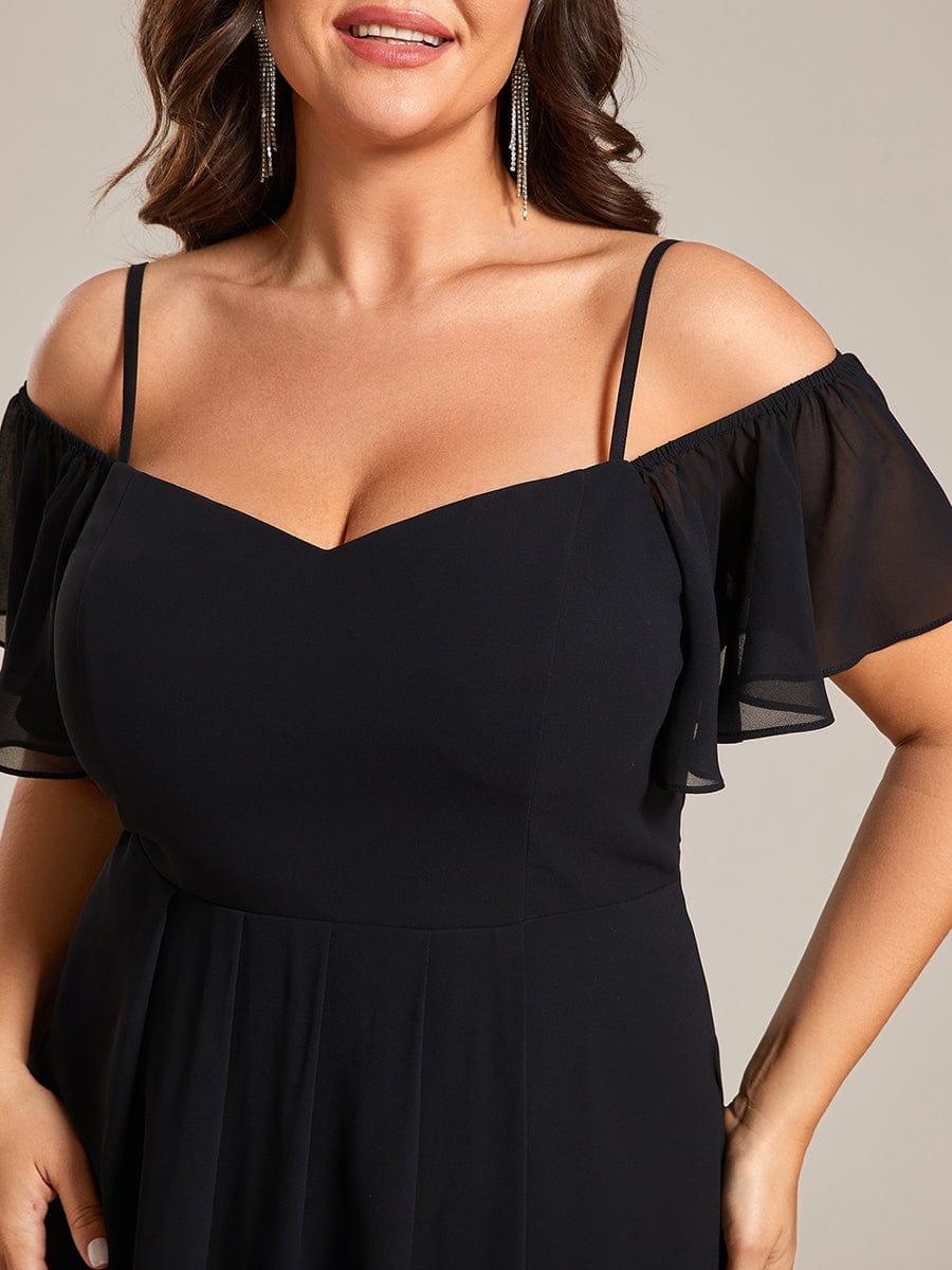 Plus Size Chiffon Cold Shoulder Sweetheart Necklin Midi Wedding Guest Dress