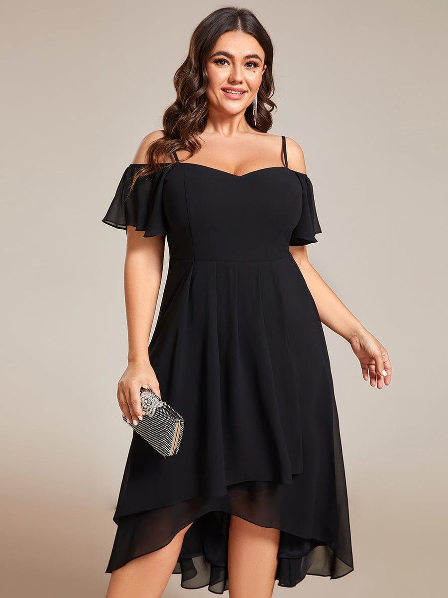 Plus Size Chiffon Cold Shoulder Sweetheart Necklin Midi Wedding Guest Dress