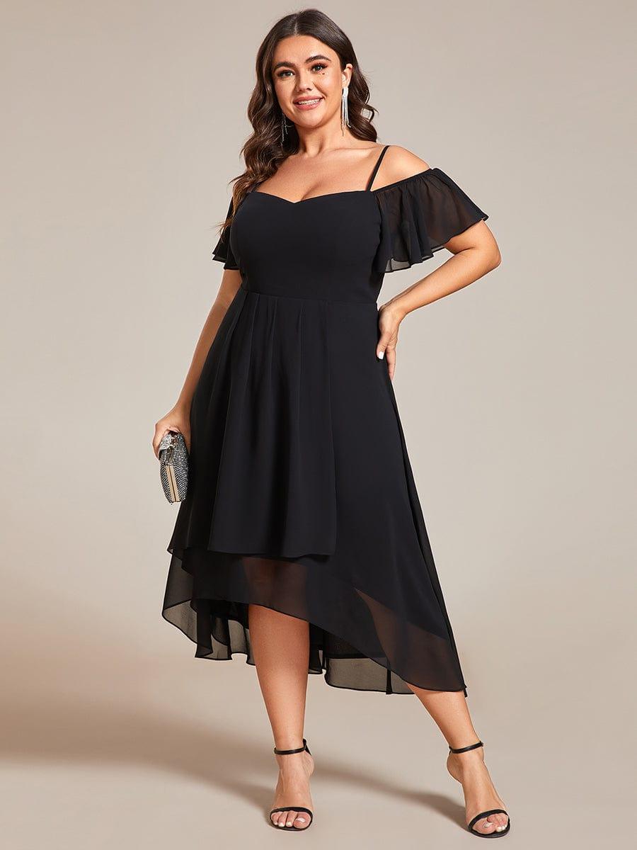Plus Size Chiffon Cold Shoulder Sweetheart Necklin Midi Wedding Guest Dress