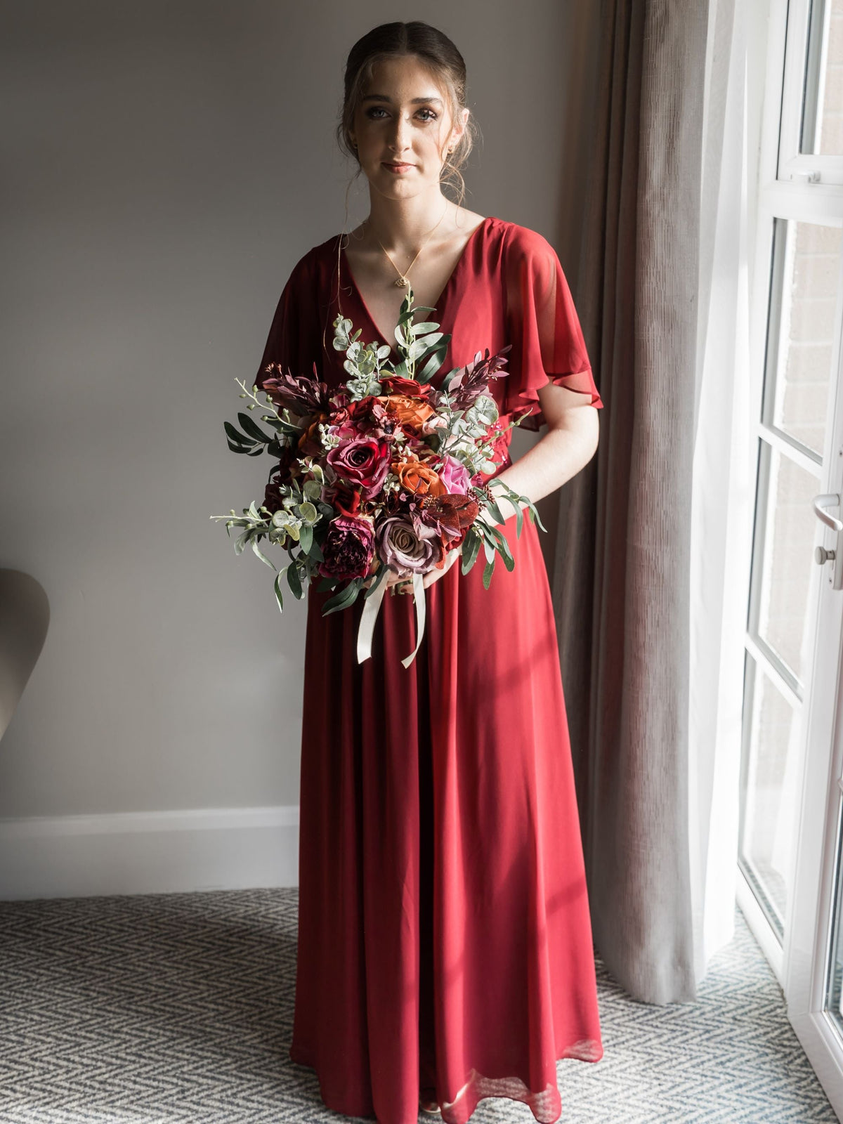 Short Sleeve V-Neck Tea Length Wedding Guest Dress with Floral Applique