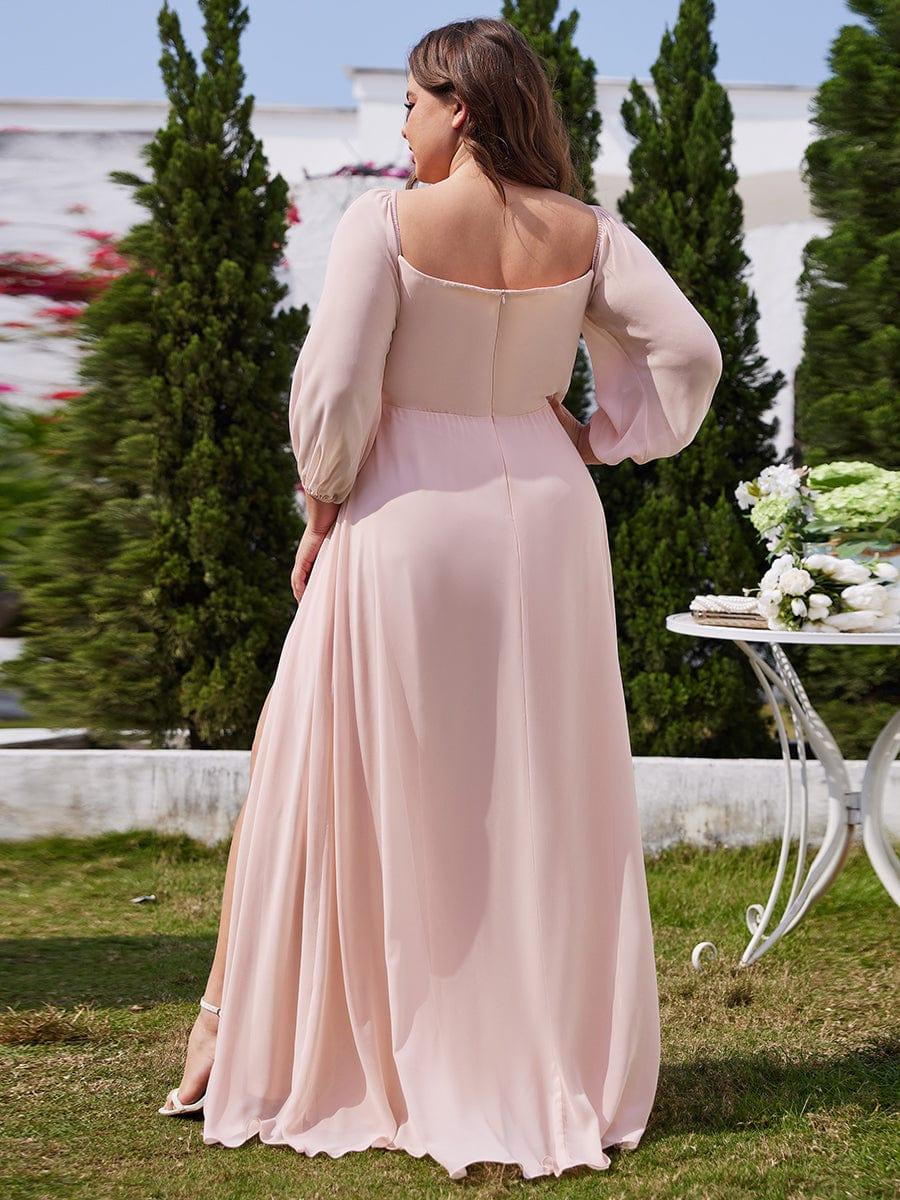 Chiffon High-Slit Waist Pleated Off Shoulder Bridesmaid Dress with Long Sleeve
