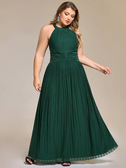 Halter Neck Pleated Glittery Formal Evening Dress with Empire Waist
