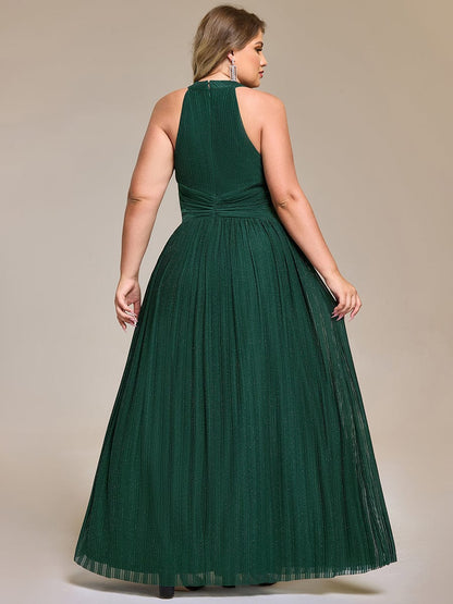 Halter Neck Pleated Glittery Formal Evening Dress with Empire Waist