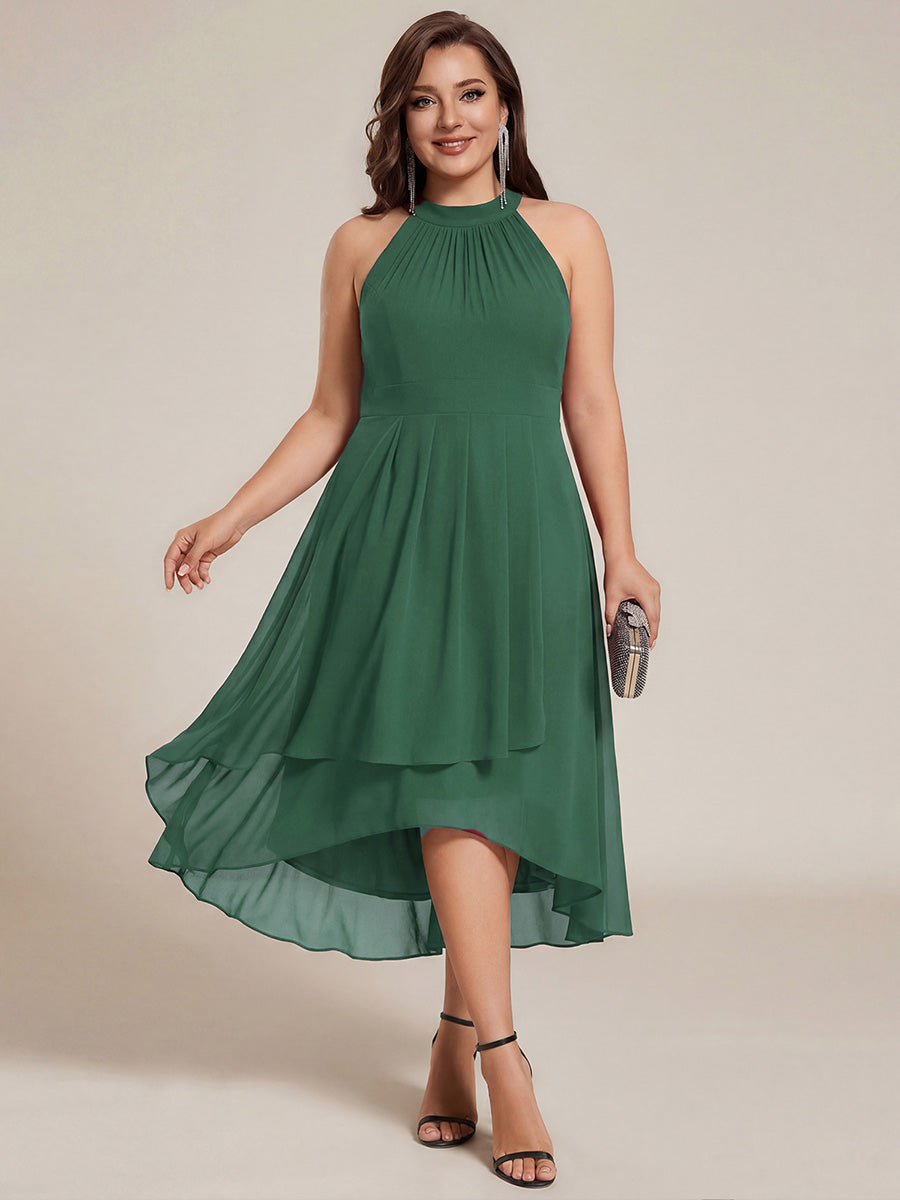 Chiffon Flowy Plus Size Halter Neck Midi Wedding Guest Dress — Eucalyptus