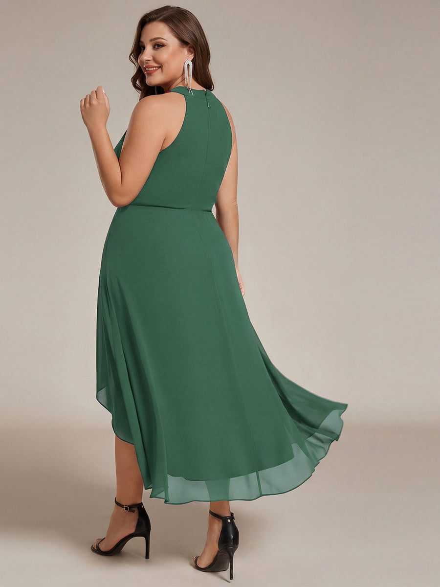 Chiffon Flowy Plus Size Halter Neck Midi Wedding Guest Dress