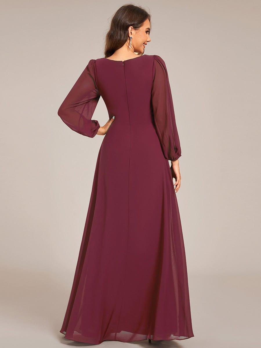 Chiffon A-Line Pleated Long Sleeve Formal Evening Dress