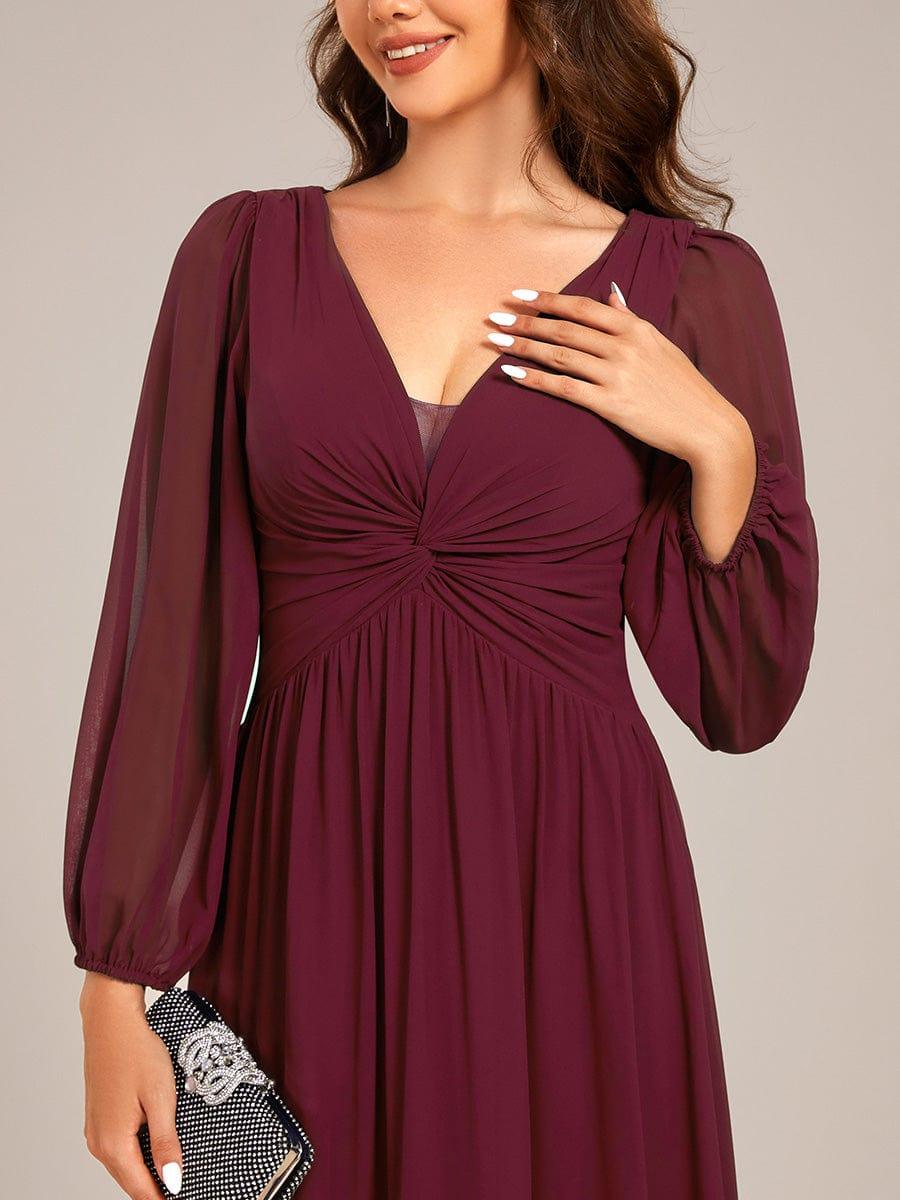 Chiffon A-Line Pleated Long Sleeve Formal Evening Dress