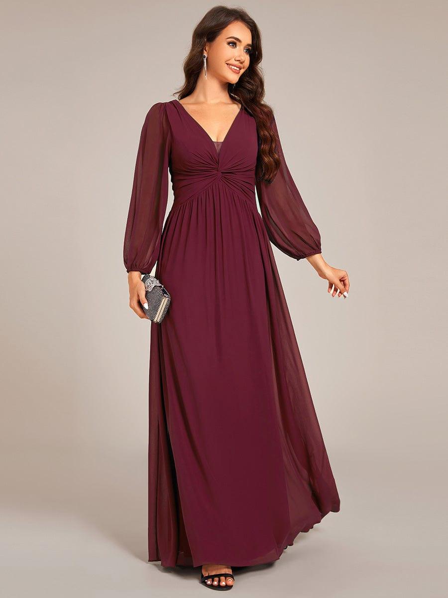 Chiffon A-Line Pleated Long Sleeve Formal Evening Dress