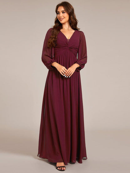Chiffon A-Line Pleated Long Sleeve Formal Evening Dress