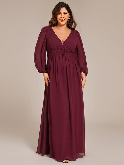 Chiffon A-Line Pleated Long Sleeve Formal Evening Dress