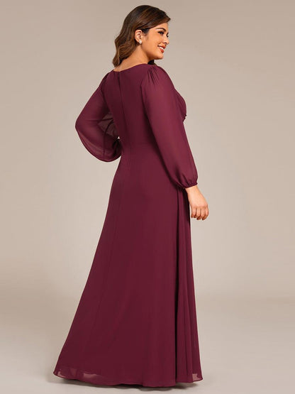 Chiffon A-Line Pleated Long Sleeve Formal Evening Dress