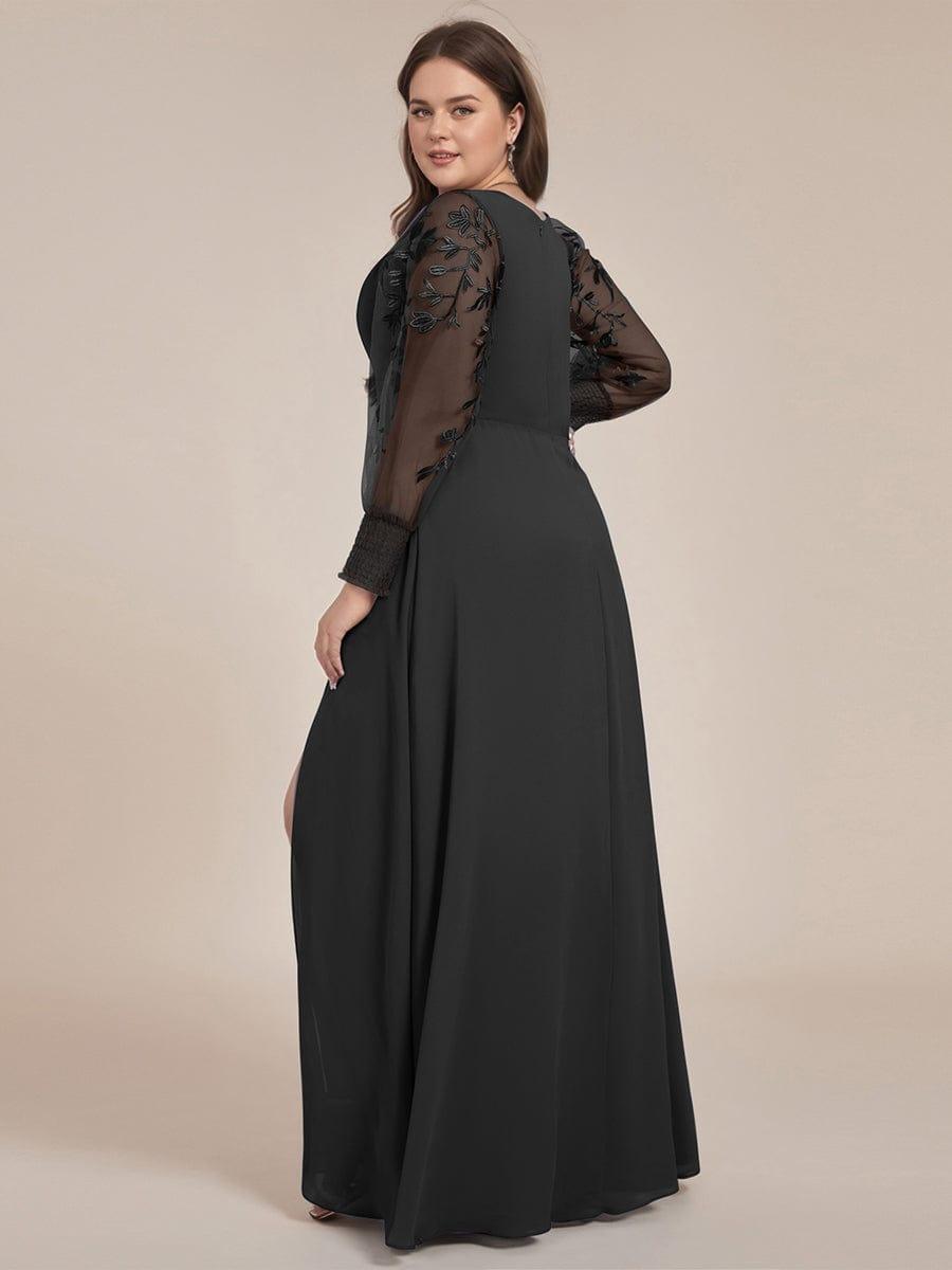 Chiffon See-Through Long Sleeve V-Neck High Slit Formal Evening Dress