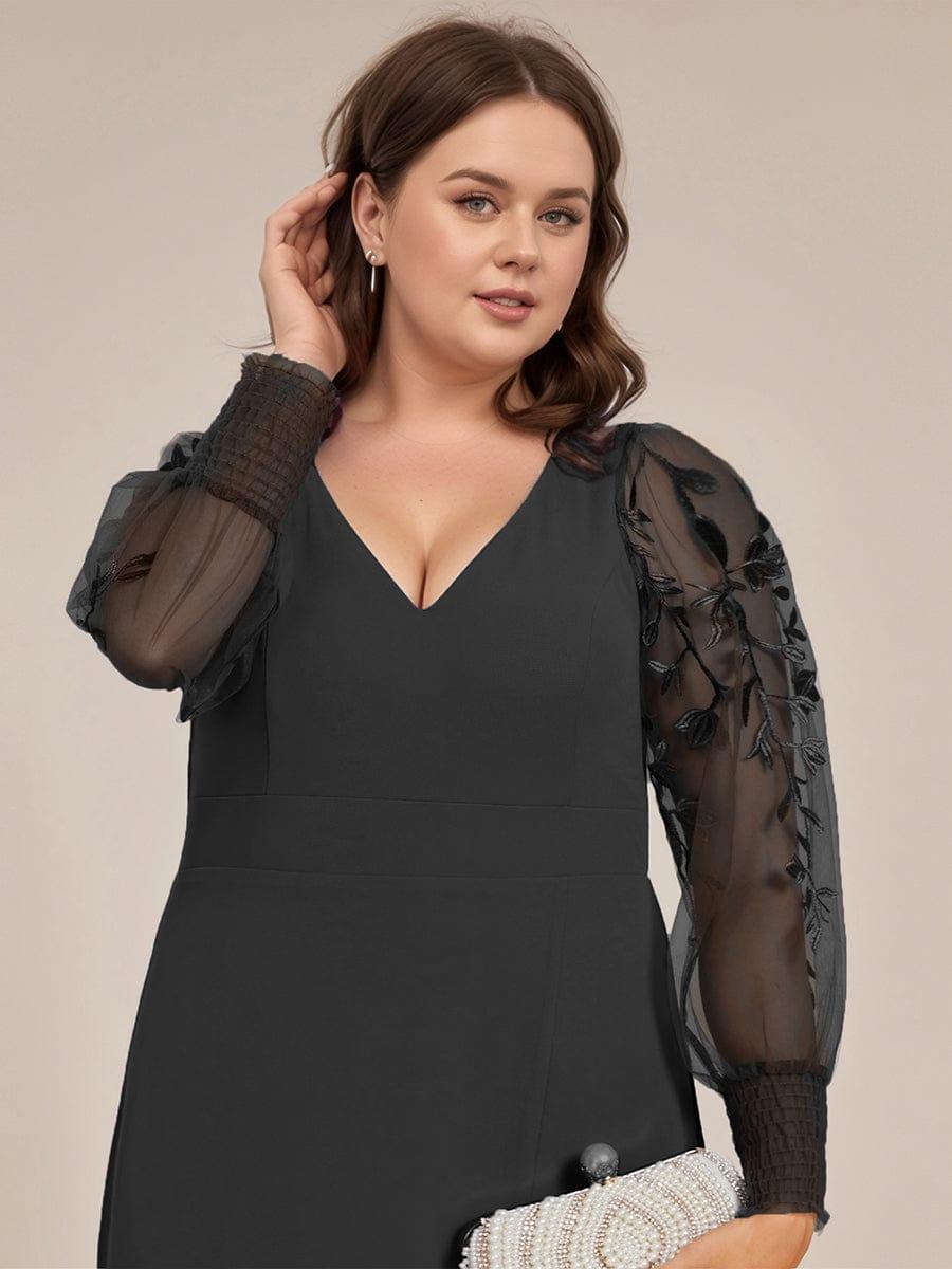 Chiffon See-Through Long Sleeve V-Neck High Slit Formal Evening Dress