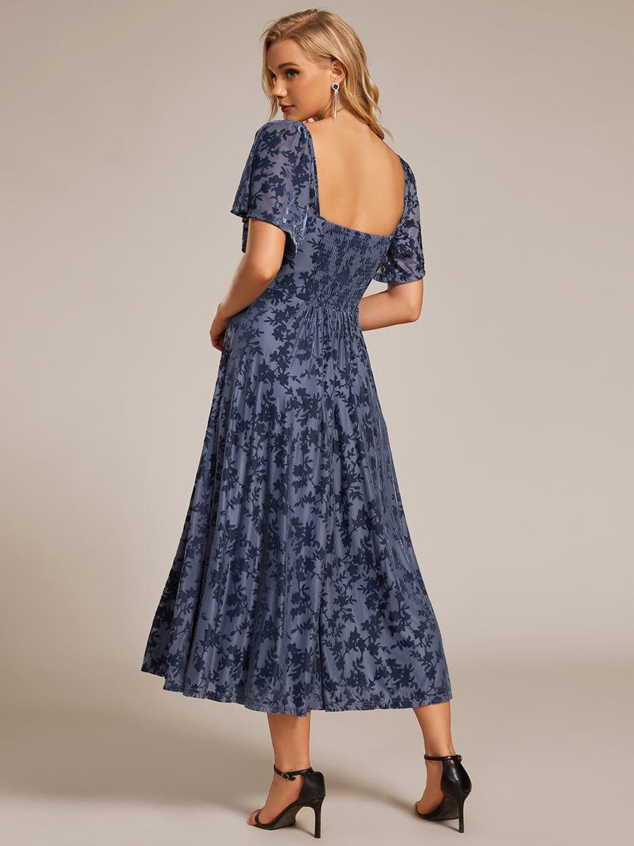 Velvet Stretchy Short Sleeve Tea Length Wedding Guest Dress