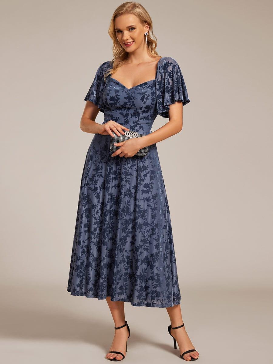 Velvet Stretchy Short Sleeve Tea Length Wedding Guest Dress