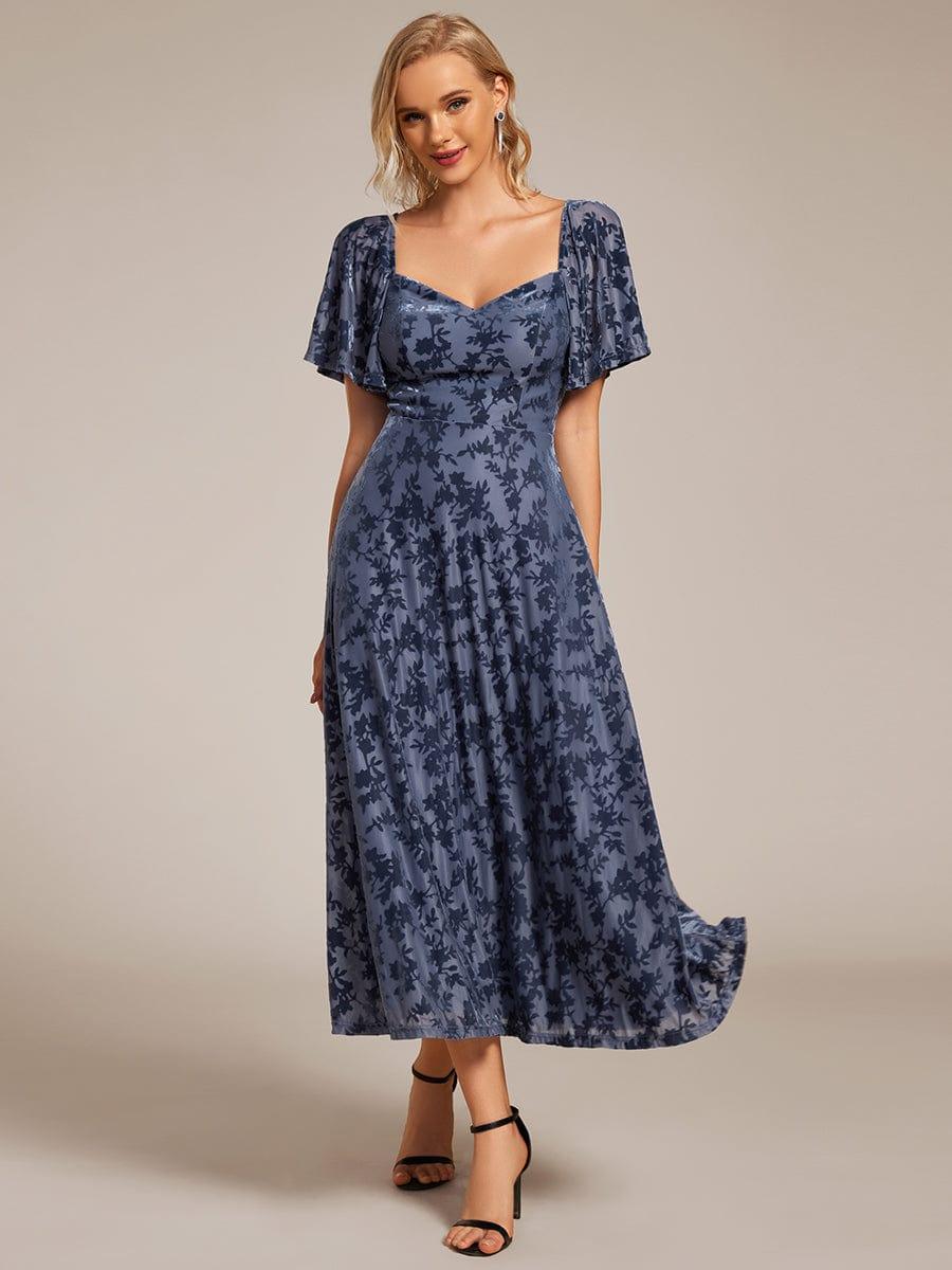 Velvet Stretchy Short Sleeve Tea Length Wedding Guest Dress