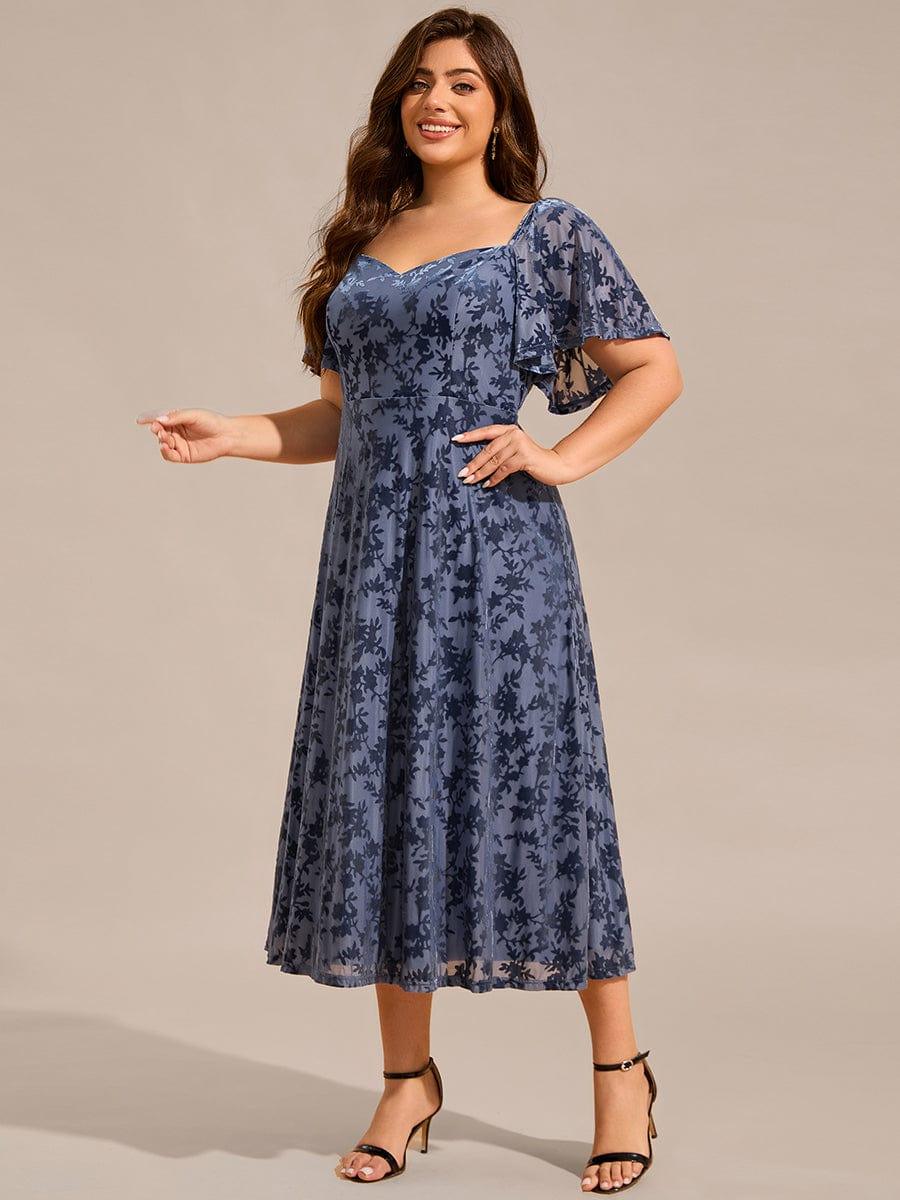 Velvet Stretchy Short Sleeve Tea Length Wedding Guest Dress